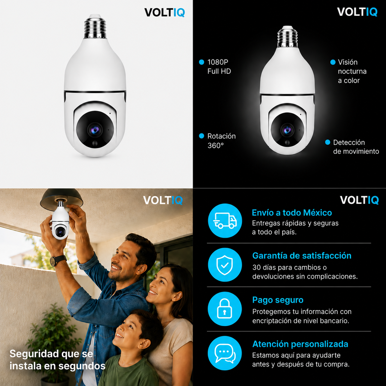 VOLTIQ CamBulb — Cámara WiFi 1080P con Zoom 4X tipo Bombilla E27