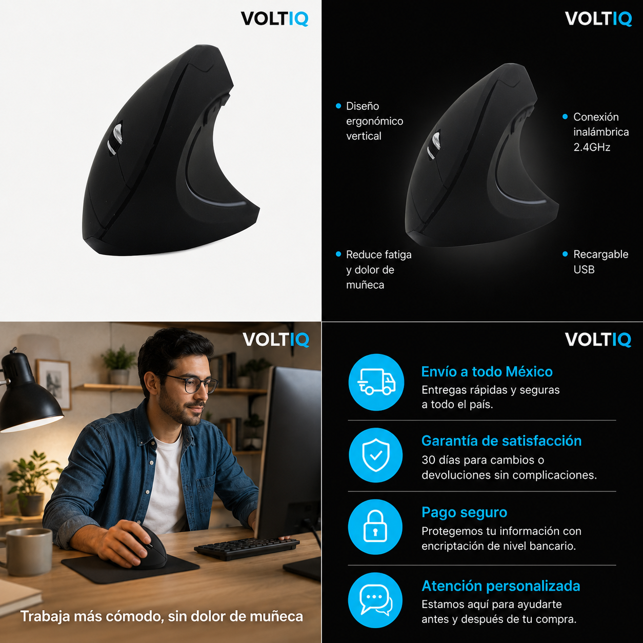 VOLTIQ MousePro — Ratón Vertical Ergonómico Inalámbrico