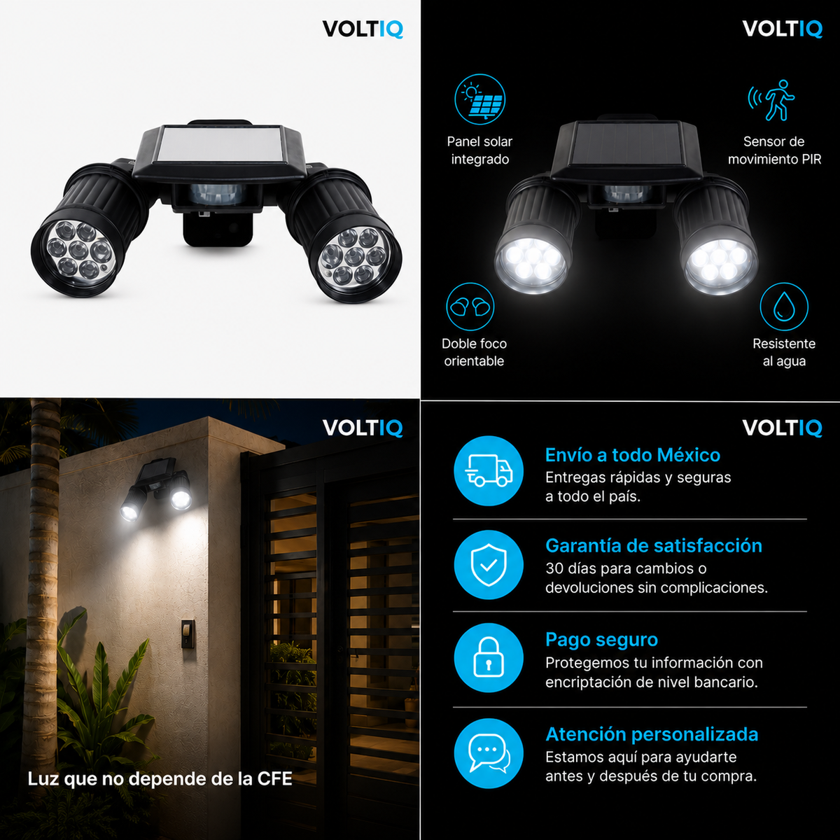 VOLTIQ SolarSpot — Reflector Solar Doble con Sensor de Movimiento
