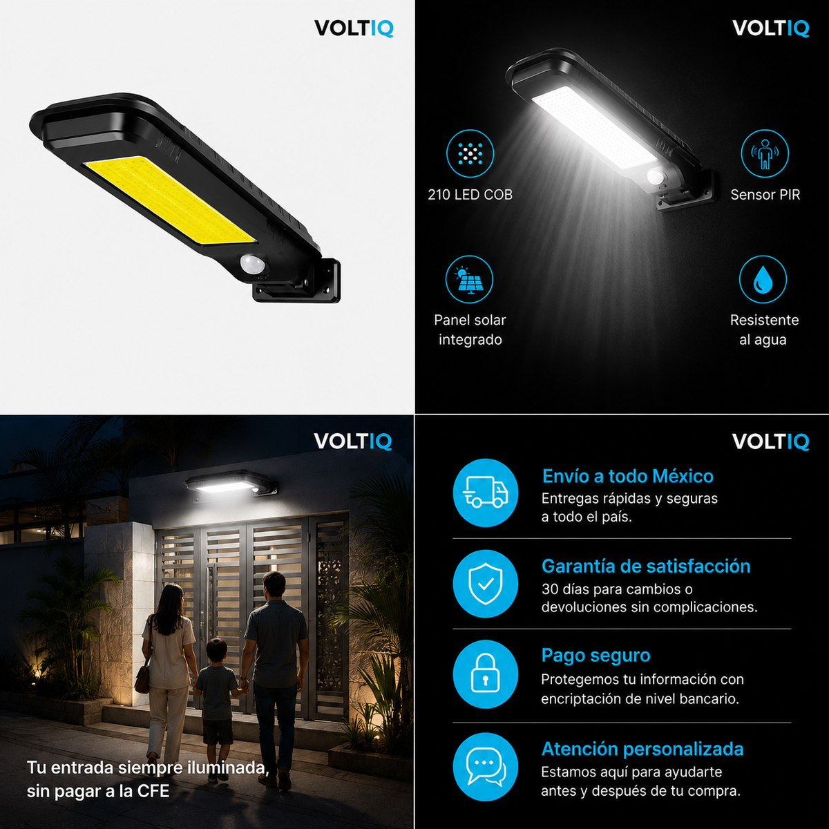 VOLTIQ WallSolar — Lámpara Solar 210 LED con Sensor de Movimiento para Exterior