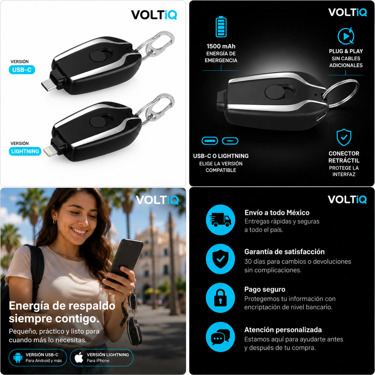 VOLTIQ PowerPod — Llavero Power Bank Portátil USB-C / Lightning