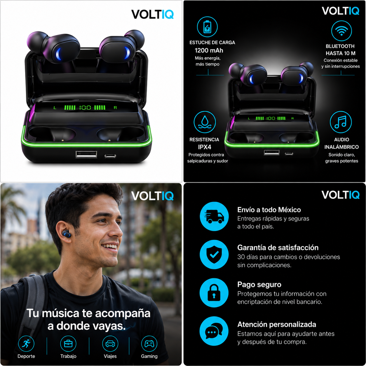 VOLTIQ SoundPods — Audífonos Bluetooth Inalámbricos con Estuche de Carga 1200 mAh