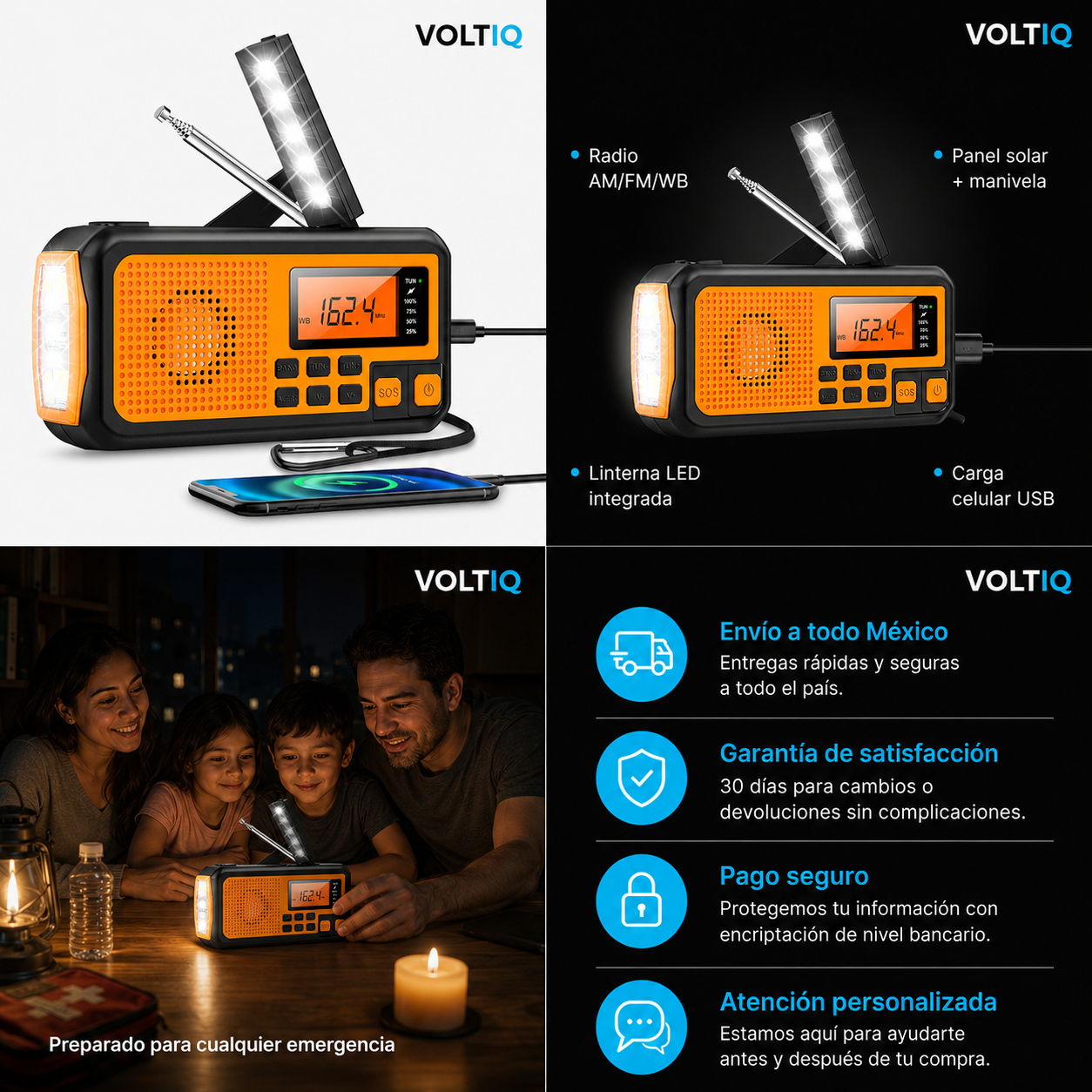 VOLTIQ RadioSolar — Radio Solar de Emergencia Multifuncional